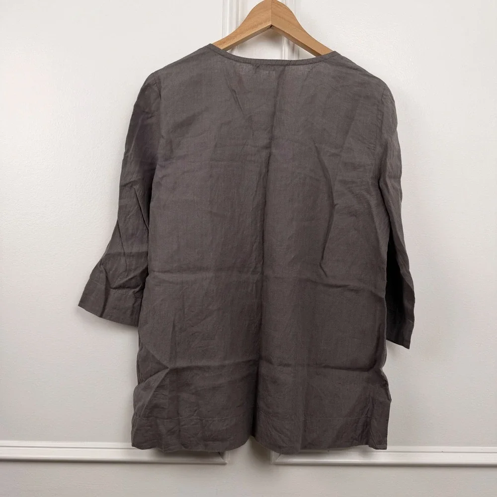 Eileen Fisher Womens‎ Irish Linen Sequin Split Neck Tunic Top Gray S1ALA-2 M